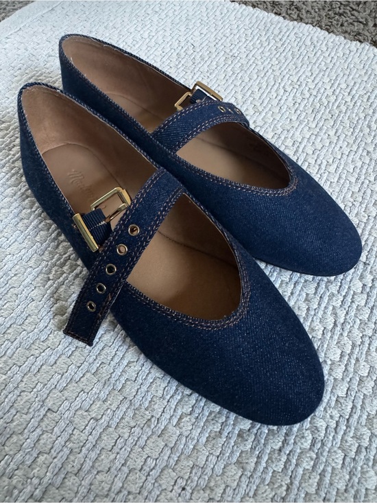 Madewell Shoes - Madewell Denim Mary Jane Flats with Gold Buckle